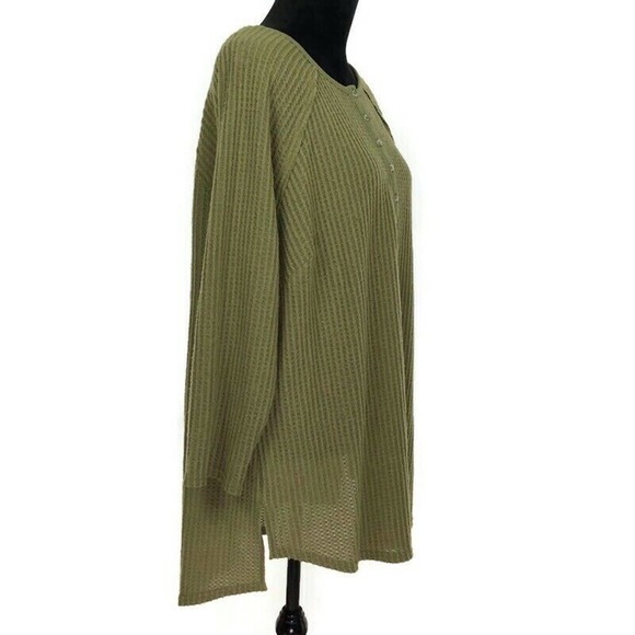 MELLODAY Womens Green Scoop Neck Tunic Waffle Knit 3/4 Sleeve Henley Top Plus 1X - Picture 3 of 5